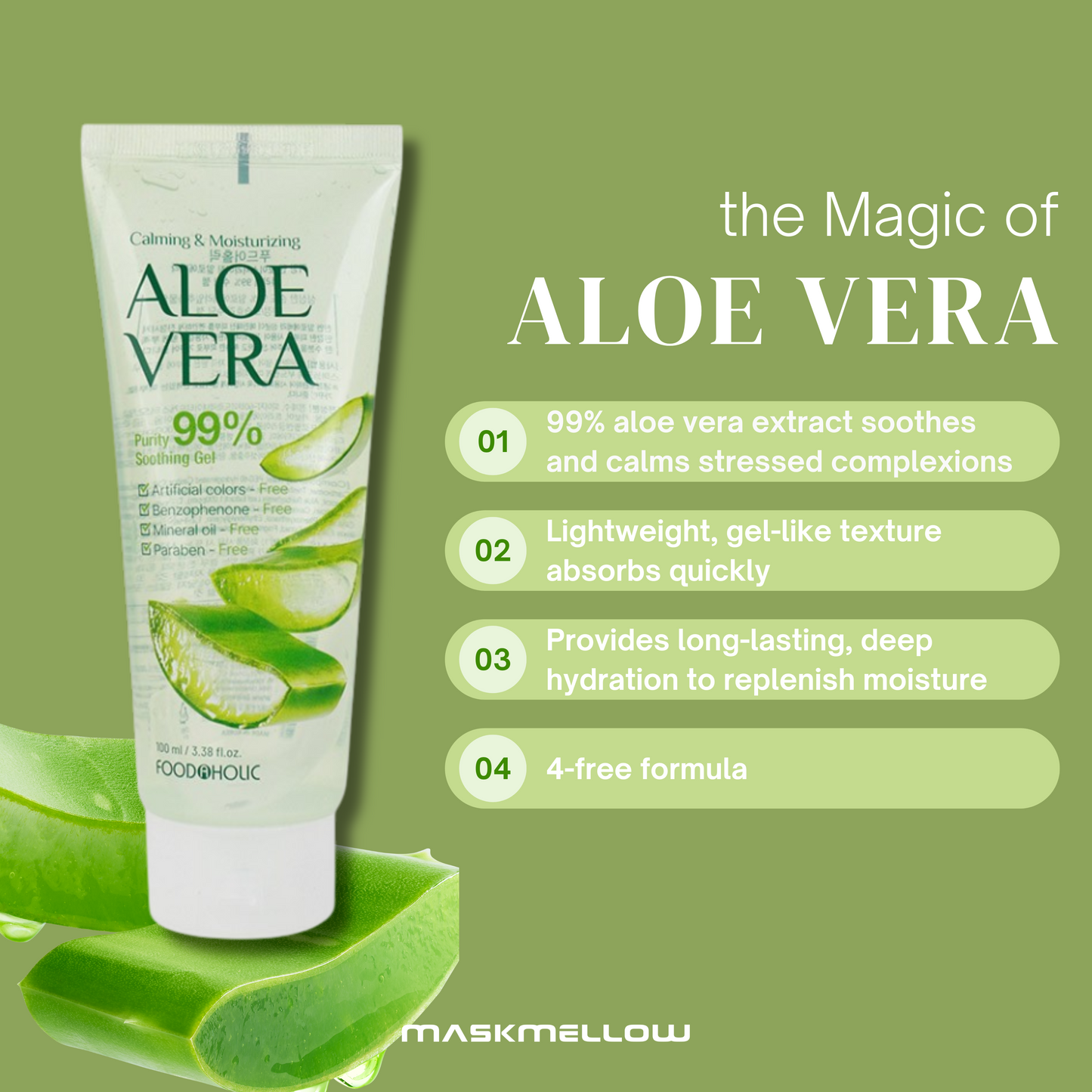 FOODAHOLIC Aloe Soothing Gel 99% 100ml (Tube)